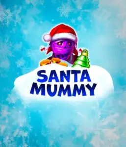  Discover the quirky "Santa Mummy" slot game by Belatra, featuring a Santa-clad mummy decked out in festive holiday attire. This colorful image presents the mummy with a vivid purple hue, wearing a Santa hat, against a backdrop of snowy blue and frosty snowflakes. The game's title, "Santa Mummy," is clearly shown in large, icy blue letters.